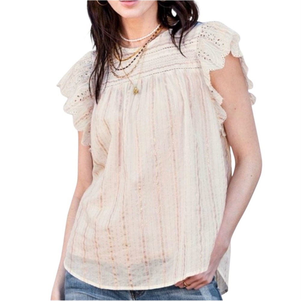 Good Hart Matilda Jane Size XS Mockingbird Top Flutter Sleeves Rose Gold Stripes